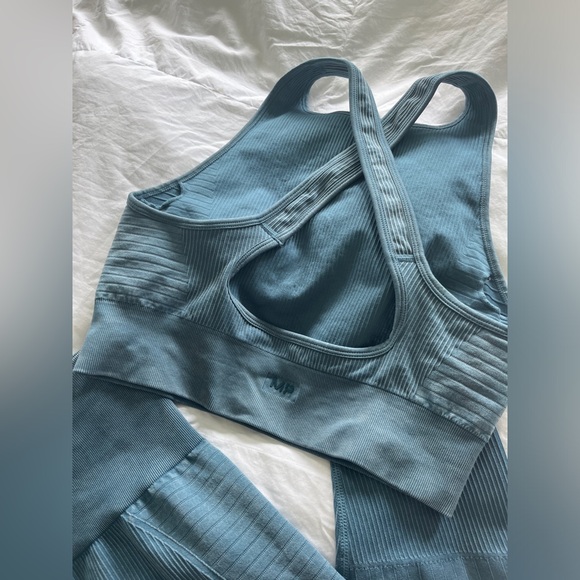 MP Activewear 💗 2 piece teal blue ribbed knit leggings and criss cross back bra - Picture 4 of 7